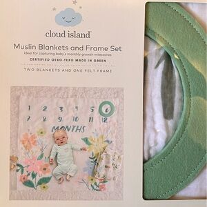 Cloud Island Mint Muslin Blanket and Frame Set